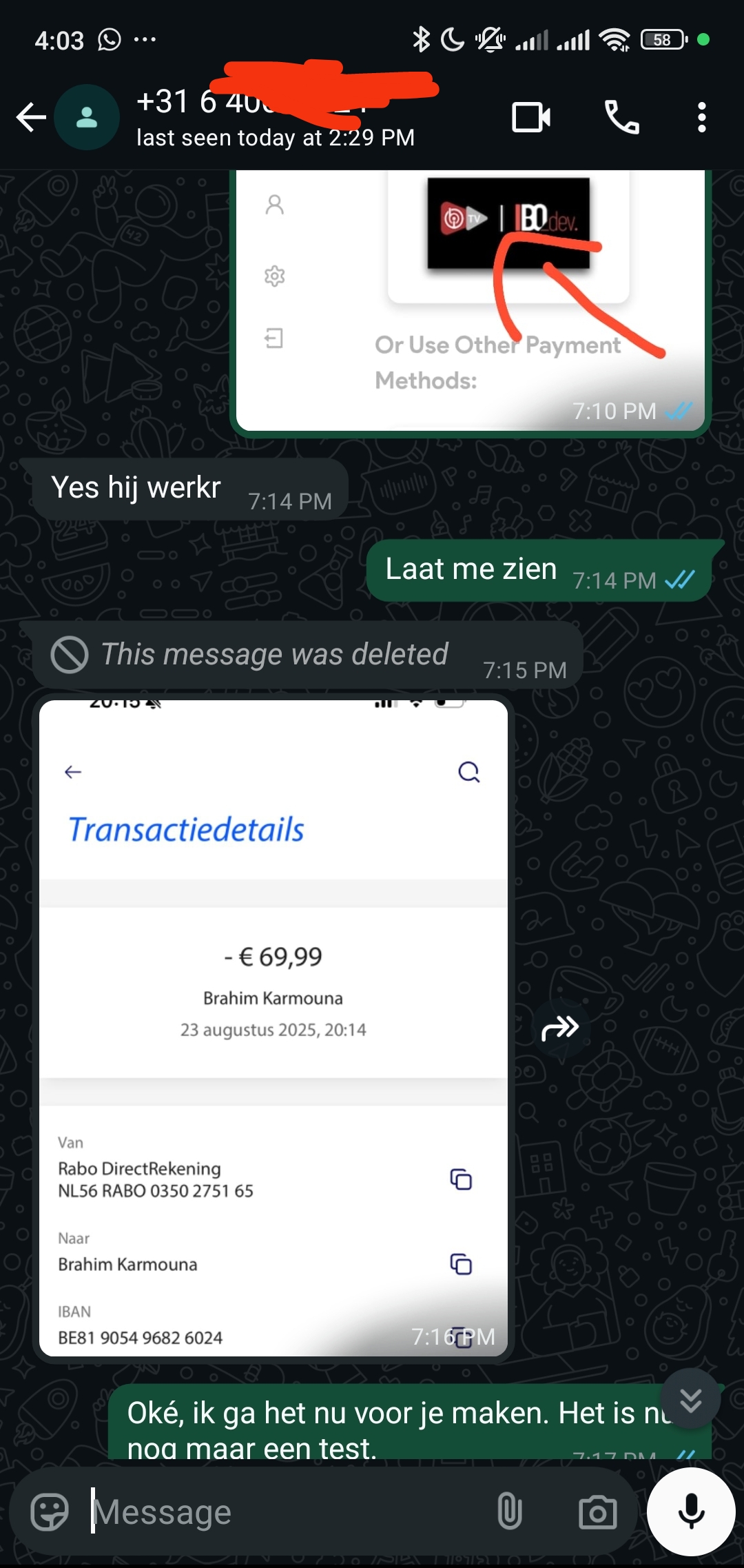 Conversation screenshot ef3fp5r6328q07t